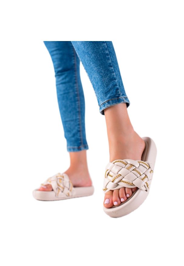 Seastar Stylowe Klapki Z Łńcuszkami beżowy. Kolor: beżowy. Styl: elegancki