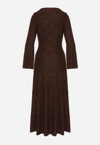 Born2be - Brązowa Brokatowa Sukienka w Zebrę o Rozkloszowanym Kroju z Długim Rękawem Mevenna. Okazja: na co dzień. Kolor: brązowy. Długość rękawa: długi rękaw. Wzór: motyw zwierzęcy. Typ sukienki: proste. Styl: casual, elegancki #4