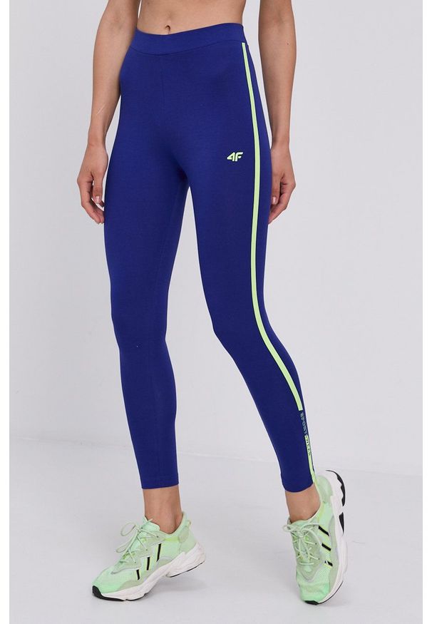 4f - 4F - Legginsy. Kolor: niebieski. Materiał: dzianina. Wzór: nadruk