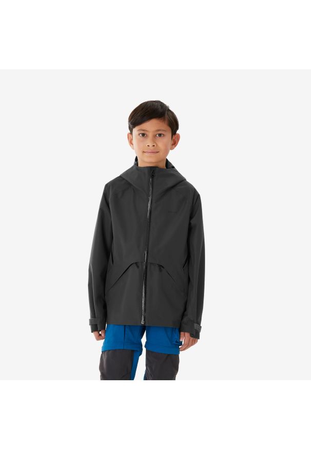 quechua - Kurtka turystyczna dla dzieci Quechua MH900 wodoodporna. Kolor: szary. Materiał: poliester, materiał. Sezon: lato. Styl: sportowy. Sport: turystyka piesza, wspinaczka