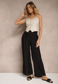 Renee - Czarne Spodnie High Waist o Szerokim Kroju z Wiązaniem Telisiela. Okazja: na co dzień. Stan: podwyższony. Kolor: czarny. Styl: klasyczny, elegancki, casual #5
