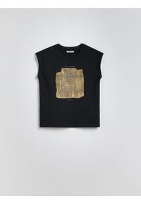 Reserved - T-shirt ze strukturalnym printem - czarny. Kolor: czarny. Materiał: bawełna. Wzór: nadruk #1