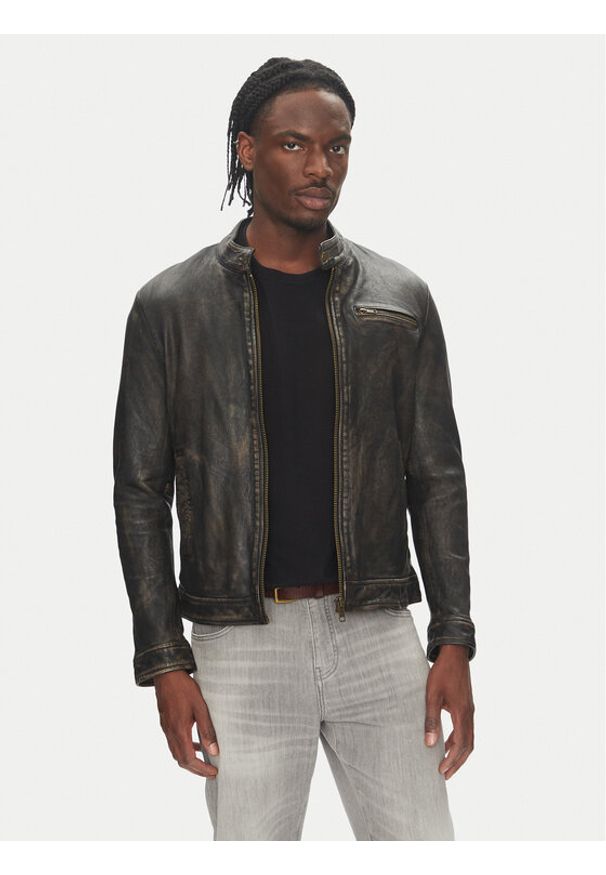 Serge Pariente Kurtka skórzana Retro Beżowy Slim Fit. Kolor: beżowy. Materiał: skóra. Styl: retro