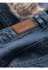 Ombre Clothing - Męskie jeansowe spodnie TAPERED FIT z dziurami – ciemnoniebieskie V3. Kolor: niebieski. Materiał: jeans. Wzór: aplikacja. Styl: retro, elegancki, vintage