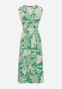 Born2be - Zielona Wiskozowa Sukienka o Rozkloszowanym Kroju z Gumką w Pasie i Dekoltem w Serek Denesta. Okazja: na co dzień. Typ kołnierza: dekolt w serek. Kolor: zielony. Materiał: wiskoza. Styl: casual, elegancki, boho #3