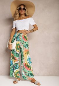 Renee - Zielone Wiskozowe Spodnie o Szerokim Kroju High Waist Tie Dye z Gumką w Talii Nalflea. Stan: podwyższony. Kolor: zielony. Materiał: wiskoza. Sezon: lato