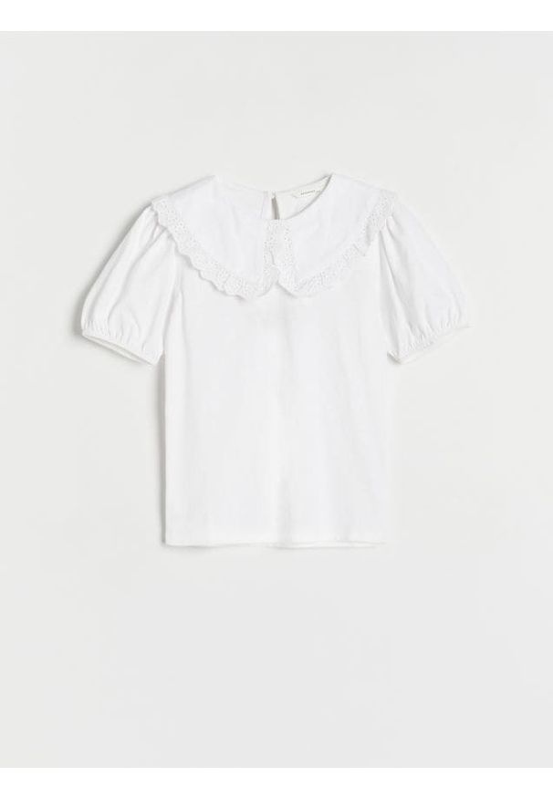 Reserved - Bluzka z kołnierzykiem - złamana biel. Materiał: dzianina, bawełna