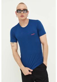 Hugo - HUGO t-shirt bawełniany 3-pack kolor niebieski z nadrukiem. Kolor: niebieski. Materiał: bawełna. Długość rękawa: krótki rękaw. Długość: krótkie. Wzór: nadruk