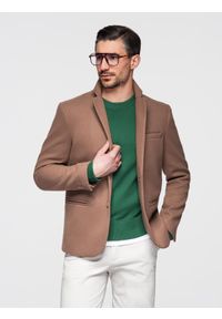 Ombre Clothing - Marynarka męska casual z ozdobnymi guzikami na mankietach - jasnybrąz V2 - Rozmiar: XL. Okazja: na co dzień. Kolor: brązowy. Materiał: poliester. Styl: casual #1