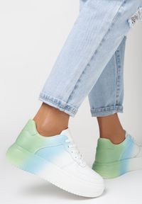 Born2be - Biało-Zielone Sneakersy Endaris. Zapięcie: sznurówki. Kolor: biały. Materiał: materiał. Szerokość cholewki: normalna. Wzór: kolorowy