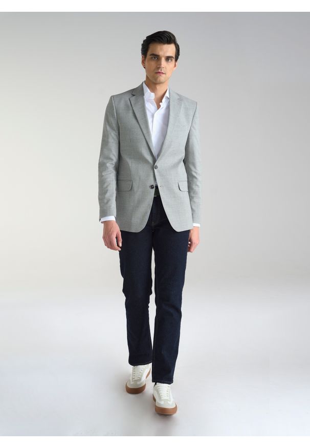 Pako Lorente - PAKO LORENTE – Szara marynarka męska z wełną. Okazja: na co dzień. Kolor: szary. Materiał: wełna. Wzór: gładki. Styl: casual, klasyczny