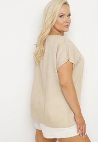 Born2be - Ciemnobeżowa Bluzka z Wiskozą Wiązana przy Dekolcie Dovarelle. Okazja: na co dzień. Kolekcja: plus size. Kolor: beżowy. Materiał: wiskoza. Długość rękawa: krótki rękaw. Długość: krótkie. Styl: elegancki, casual #4