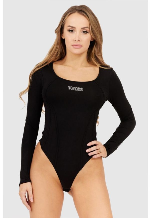 Guess - GUESS Czarne body damskie na długi rękaw z logo, Rozmiar XS. Kolor: czarny. Długość rękawa: długi rękaw. Długość: długie