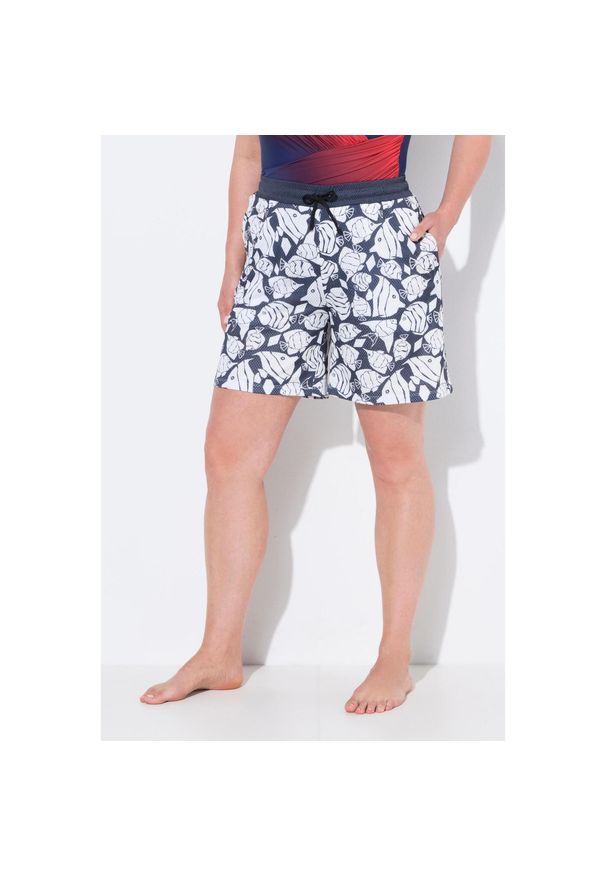 ULLA POPKEN - Damskie Szorty sportowe siateczka ryby szeroka nogawka elastyczny pas. Kolekcja: plus size. Kolor: niebieski. Materiał: poliester, materiał. Długość: krótkie