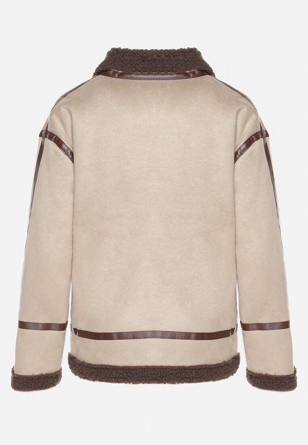 Born2be - Beżowa Kurtka z Imitacji Zamszu z Kołnierzykiem i Futerkiem Belninnia. Okazja: na co dzień. Kolor: beżowy. Materiał: zamsz, futro. Styl: elegancki, casual