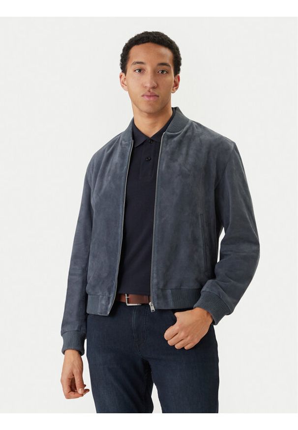 BOSS Kurtka skórzana H-Muller 50543213 Niebieski Regular Fit. Kolor: niebieski. Materiał: skóra