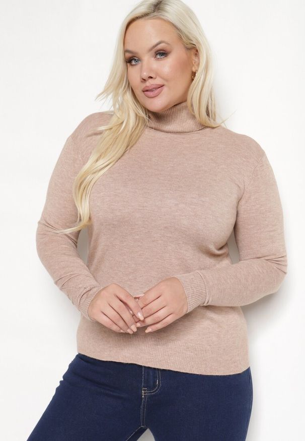 Born2be - Beżowy Golf z Bawełną o Prostym Kroju Gemista. Okazja: na co dzień. Typ kołnierza: golf. Kolekcja: plus size. Kolor: beżowy. Materiał: bawełna. Styl: elegancki, klasyczny, casual
