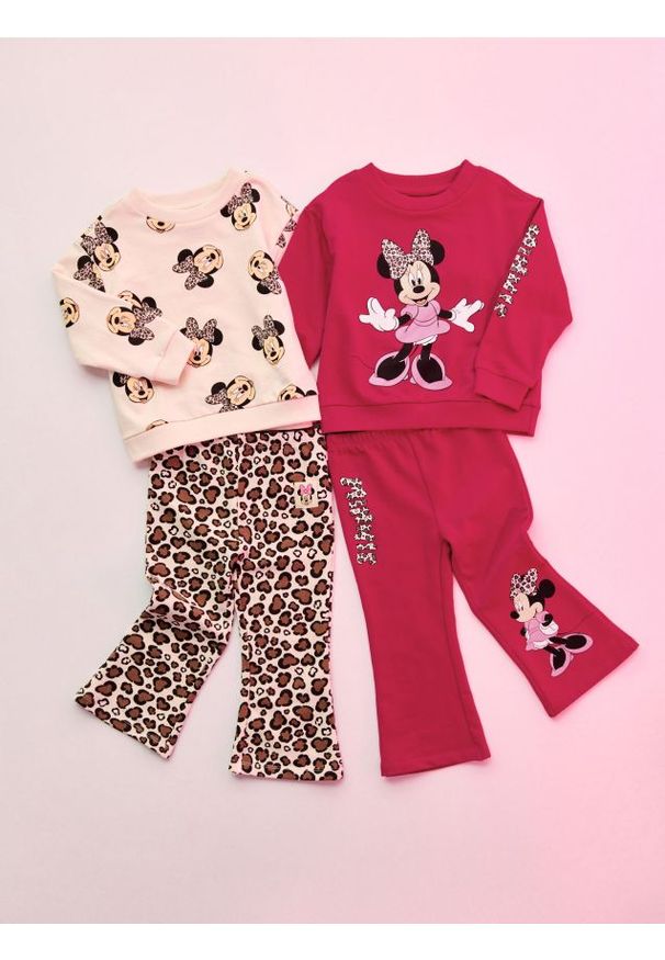 Sinsay - Legginsy flare z nadrukiem 2 pack Minnie Mouse - różowy. Kolor: różowy. Wzór: motyw z bajki, nadruk