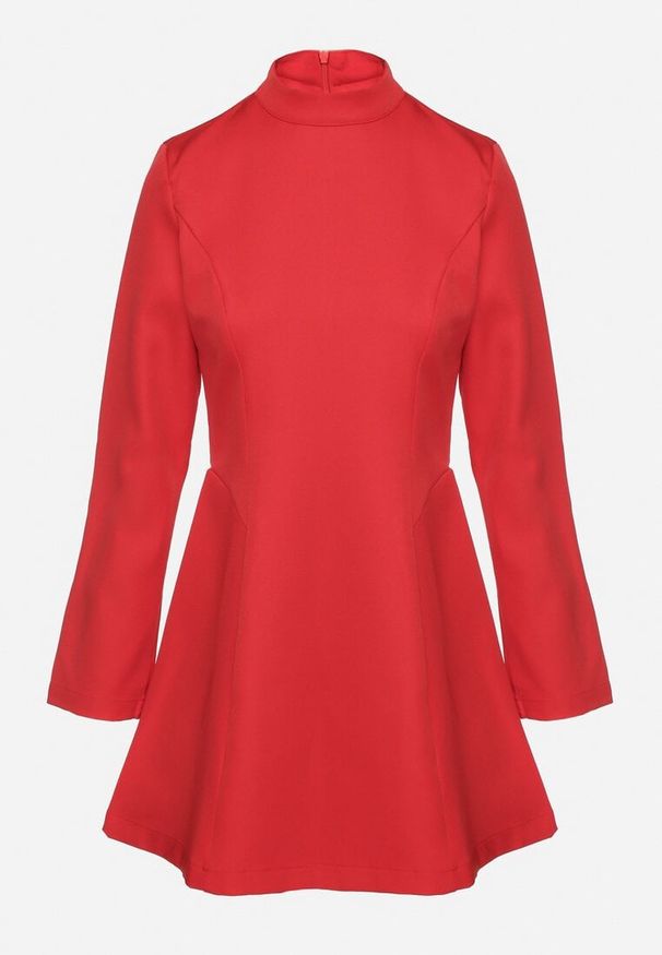 Born2be - Czerwona Taliowana Sukienka o Rozkloszowanym Dole Virvesa. Okazja: na co dzień. Kolor: czerwony. Styl: elegancki, casual