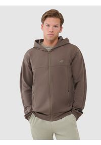 4f - 4F Bluza dresowa rozpinana z kapturem męska - brązowa 3XL. Okazja: na co dzień. Typ kołnierza: kaptur. Kolor: brązowy. Materiał: dresówka. Wzór: gładki, ze splotem. Styl: sportowy, casual