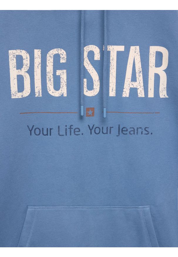 Big-Star - Bluza męska z kapturem z logo BIG STAR niebieska Ashlyno 402. Okazja: na co dzień. Typ kołnierza: kaptur. Kolor: niebieski. Materiał: dzianina. Wzór: ze splotem. Styl: casual, elegancki