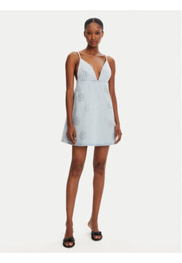 ROTATE Sukienka jeansowa 1140641468 Błękitny Slim Fit. Kolor: niebieski. Materiał: bawełna