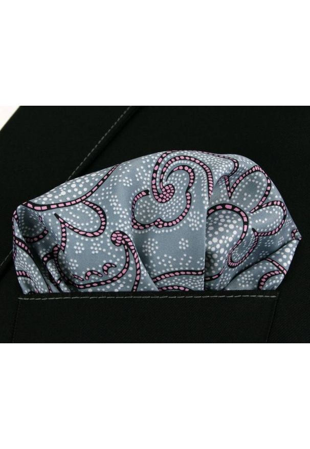 Modna Poszetka Męska firmy Chattier - Wzór Paisley, Szara. Kolor: szary. Wzór: paisley