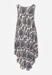 Renee - Beżowo-Granatowa Casualowa Sukienka z Bawełny o Rozkloszowanym Kroju Mellilla. Okazja: na co dzień. Kolor: beżowy. Materiał: bawełna. Sezon: lato. Styl: casual #3
