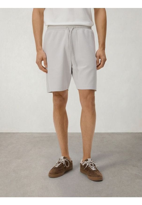 Reserved - Strukturalne szorty regular fit - jasnoszary. Kolor: szary. Materiał: dzianina, bawełna