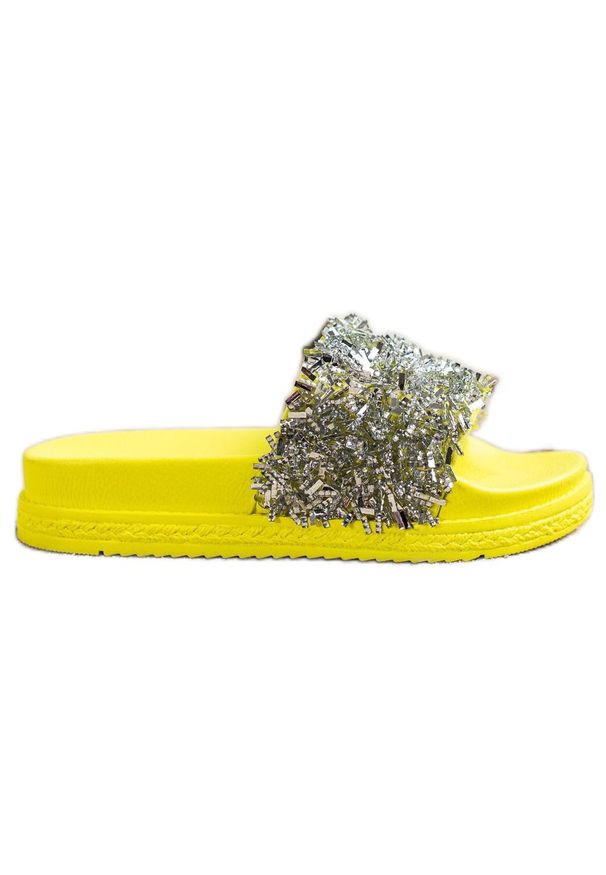 Seastar Klapki Z Kryształkami Fashion srebrny żółte. Okazja: na co dzień. Kolor: srebrny, wielokolorowy, żółty. Materiał: tworzywo sztuczne. Sezon: lato. Obcas: na platformie. Styl: casual