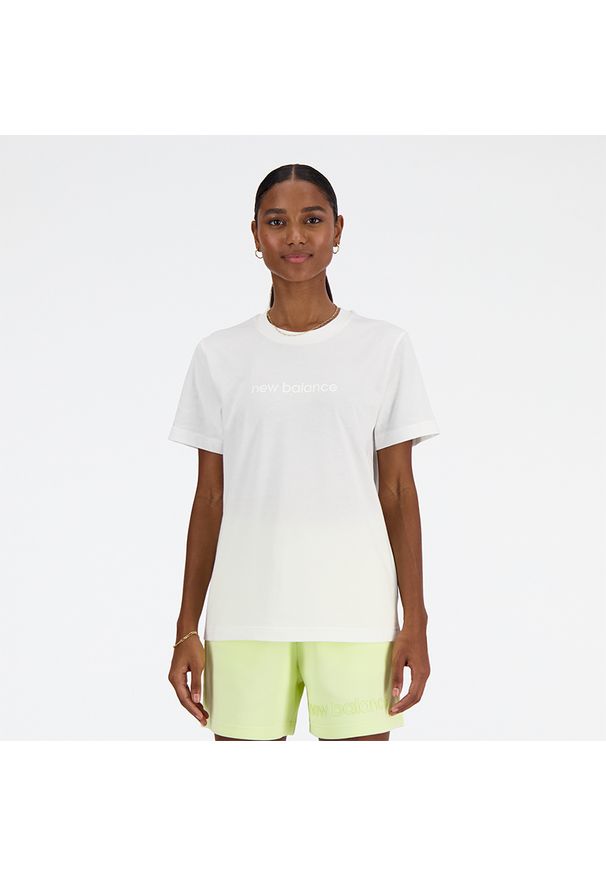 Koszulka damska New Balance WT41554WT – biała. Kolor: biały. Materiał: bawełna. Długość rękawa: krótki rękaw. Długość: krótkie