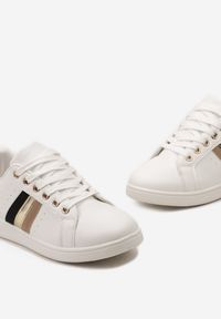 Born2be - Biało-Czarne Sneakersy Sznurowane z Metalicznymi Wstawkami Vunna. Kolor: biały. Materiał: jeans. Obcas: na obcasie. Wysokość obcasa: niski #5
