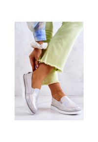 Damskie Skórzane Tenisówki Slip-On S.Barski Holograficzne Srebrne srebrny. Zapięcie: bez zapięcia. Kolor: srebrny. Materiał: skóra #7