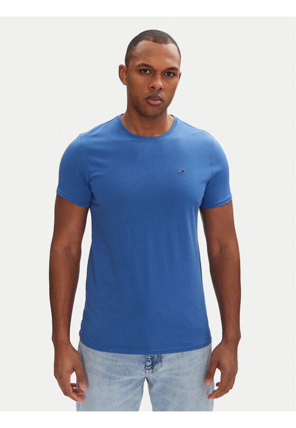 Tommy Jeans T-Shirt DM0DM04411 Niebieski Slim Fit. Kolor: niebieski. Materiał: bawełna