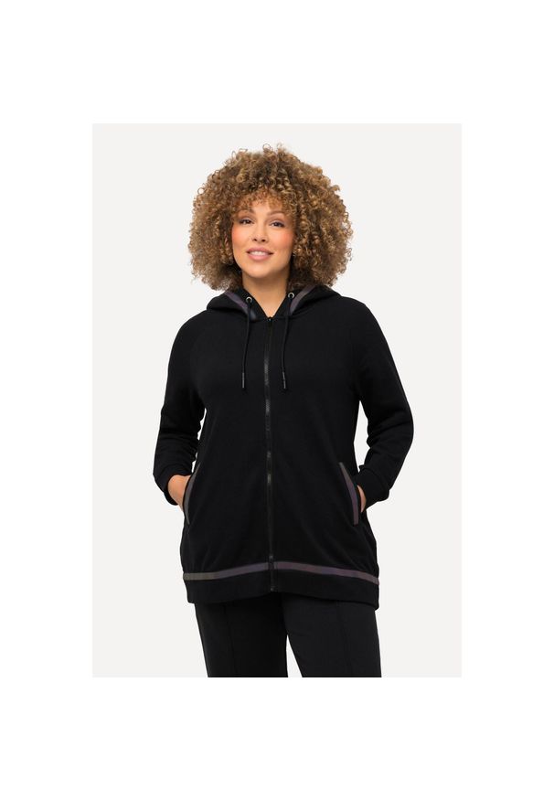 ULLA POPKEN - Damskie Bluza kaptur tęczowe paski odblaskowe długi rękaw. Kolekcja: plus size. Kolor: czarny. Materiał: poliester, bawełna, materiał. Długość rękawa: długi rękaw. Długość: długie. Wzór: paski