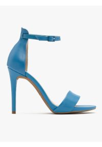 Ryłko - Niebieskie sandały na wysokiej szpilce. Kolor: niebieski. Materiał: skóra. Obcas: na obcasie. Styl: street. Wysokość obcasa: średni #1