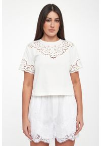 Twinset Milano - T-shirt damski z koronką TWINSET. Materiał: koronka. Wzór: koronka #2