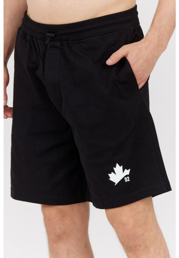 DSQUARED2 Dresowe szorty męskie z liściem, Rozmiar M. Kolor: czarny. Materiał: poliester, dresówka