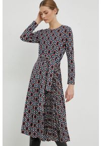 Weekend Max Mara sukienka kolor granatowy midi rozkloszowana. Kolor: niebieski. Materiał: dzianina. Długość rękawa: długi rękaw. Typ sukienki: rozkloszowane, plisowane. Długość: midi #6