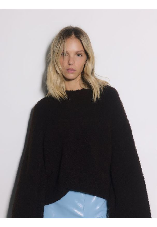 Reserved - Sweter z dodatkiem wełny - ciemnobrązowy. Kolor: brązowy. Materiał: wełna