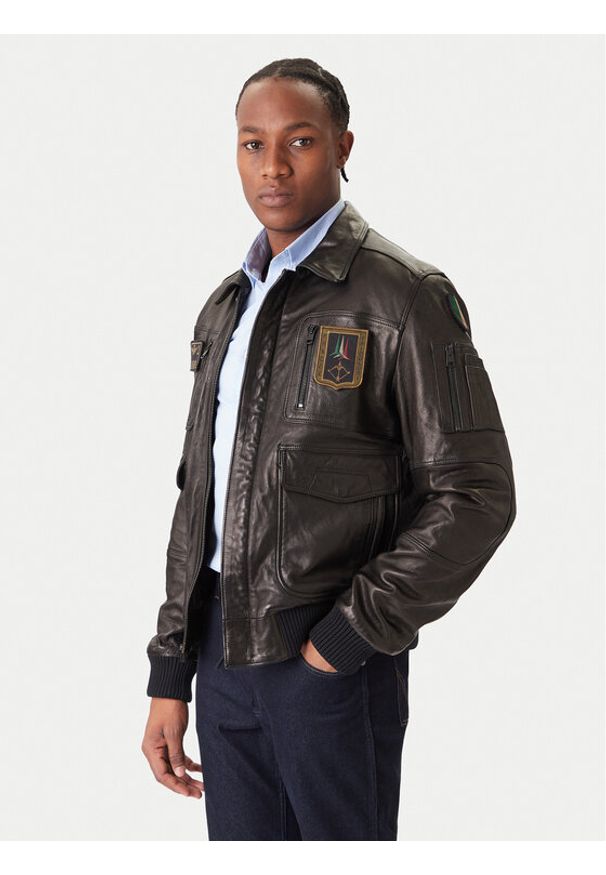 Aeronautica Militare Kurtka skórzana 252PN0846U100839 Czarny Regular Fit. Kolor: czarny. Materiał: skóra