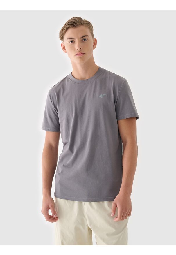 4f - 4F T-shirt regular gładki męski - szary XXL. Okazja: na co dzień. Kolor: szary. Materiał: dzianina, bawełna, jersey. Długość rękawa: krótki rękaw. Długość: krótkie. Wzór: gładki. Styl: klasyczny, sportowy, casual