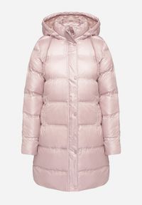 Born2be - Różowa Pikowana Kurtka o Długim Kroju z Kapturem Kieszeniami i Dwustronnym Suwakiem Sanarose. Okazja: na spacer, na co dzień. Typ kołnierza: kaptur. Kolor: różowy. Materiał: dzianina, polar, jeans. Długość: długie. Wzór: aplikacja. Styl: casual, elegancki #2