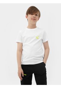 4f - T-shirt z nadrukiem chłopięcy. Kolor: biały. Materiał: bawełna. Wzór: nadruk