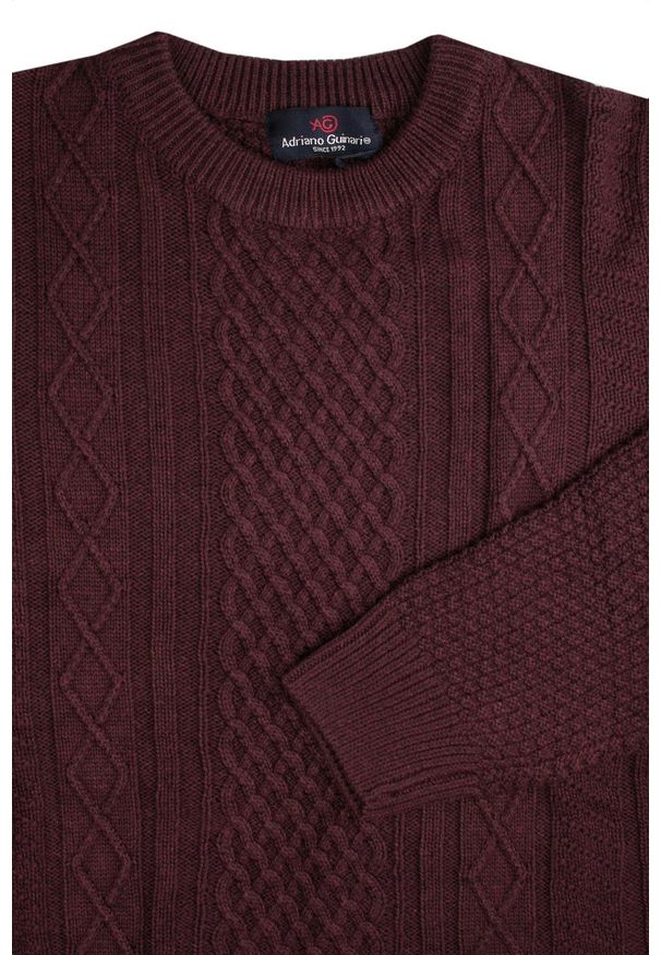 Męski Sweter z Dzianiny Bawełnianej (Knit) - Adriano Guinari - Bordowy. Kolor: czerwony. Materiał: bawełna. Wzór: ze splotem. Sezon: zima, jesień