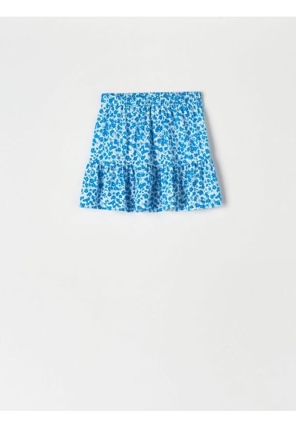 Sinsay - Spódnica mini - niebieski. Kolor: niebieski. Wzór: kwiaty
