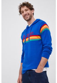 United Colors of Benetton - Sweter. Typ kołnierza: kaptur. Kolor: niebieski. Materiał: materiał. Długość rękawa: długi rękaw. Długość: długie #1