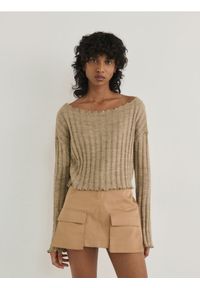 Reserved - Spódnica mini z kieszeniami - beżowy. Kolor: beżowy. Materiał: bawełna, tkanina #1