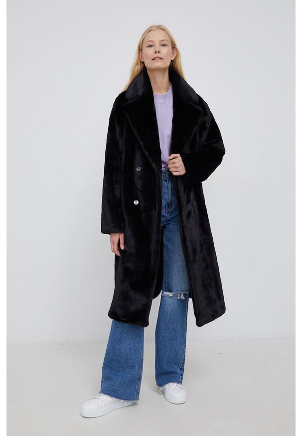 DKNY - Dkny Płaszcz kolor czarny przejściowy dwurzędowy. Okazja: na co dzień. Kolor: czarny. Styl: casual
