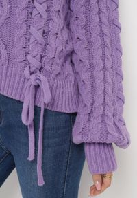 Born2be - Fioletowy Klasyczny Sweter ze Ściągaczami i Ozdobnym Sznurowaniem Nabira. Kolor: fioletowy. Styl: klasyczny #4